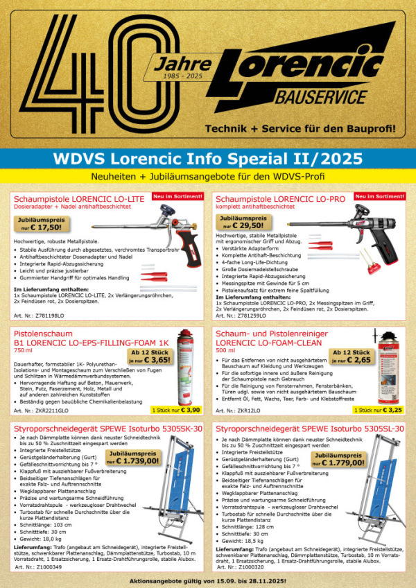 WDVS Lorencic Info Spezial II/2025– Jubiläumsangebote für den WDVS-Profi!